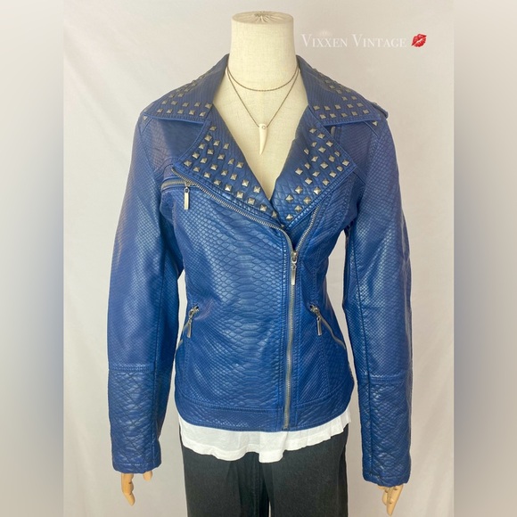 ADORE PYTHON EMBOSSED FAUX LEATHER STUDDED MOTO JACKET - Picture 1 of 6
